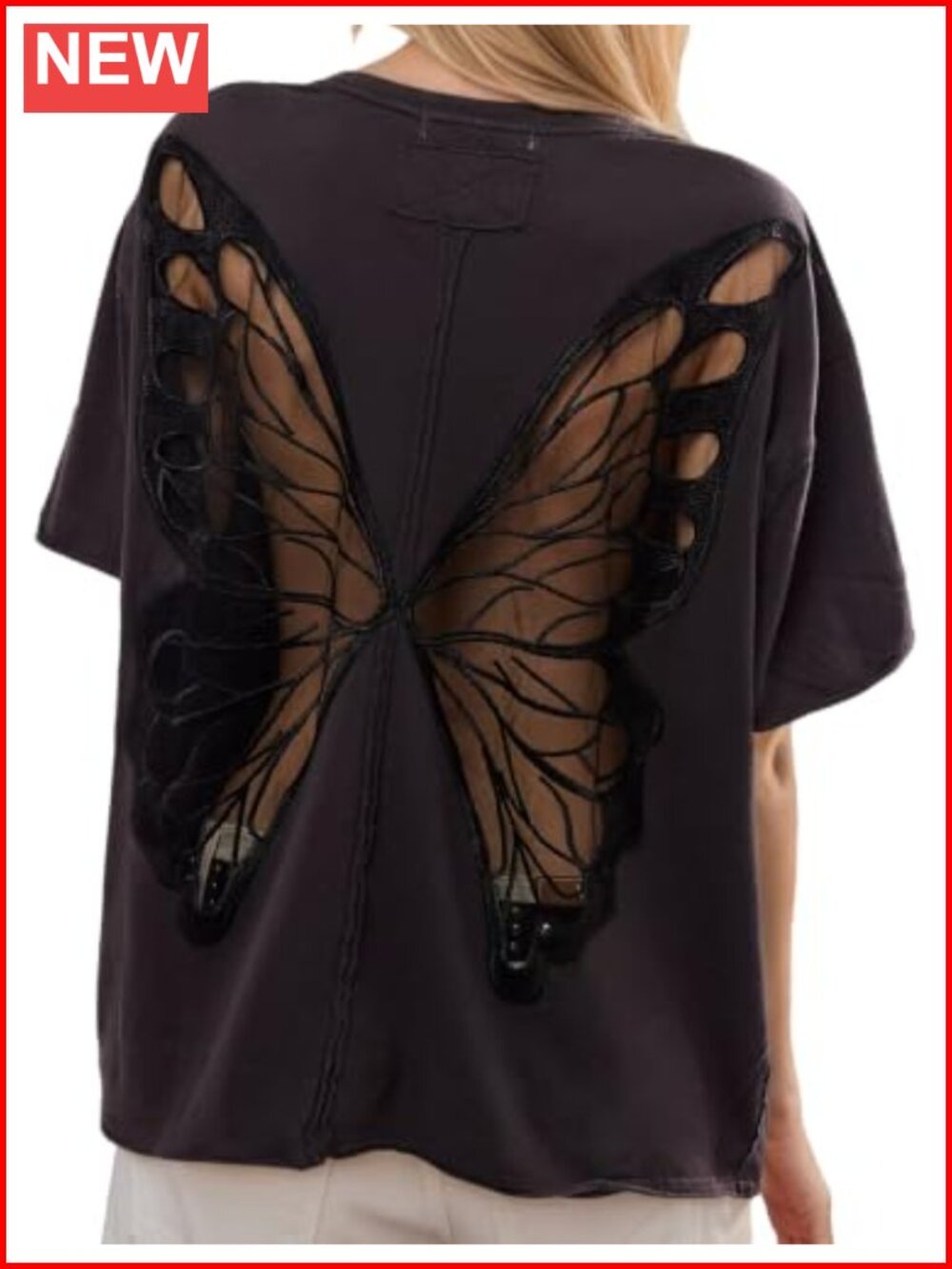 Gothic Sheer Butterfly T Shirt Short Sleeve Goth Top Oversized Tee